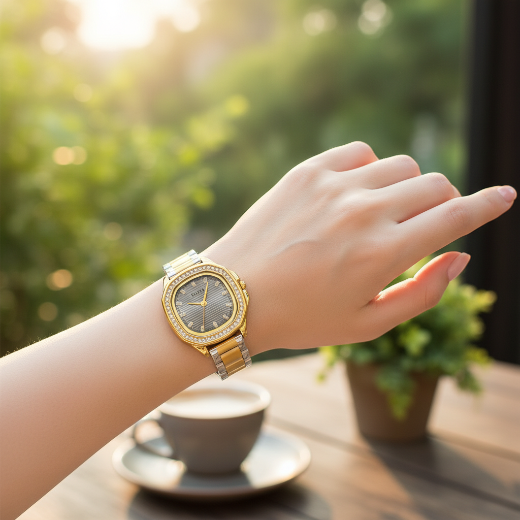 Montre OLIYA Bicolore Sertie de Cristaux – Cadran Gris Élégant et Design Luxueux